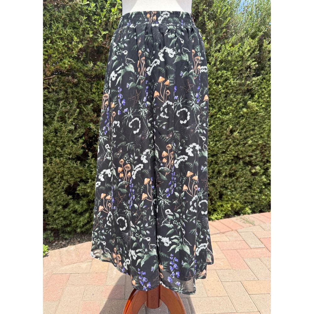 Disturbia Mushroom Skull Pentagram Midi Skirt Black Cottagecore Goth US 10